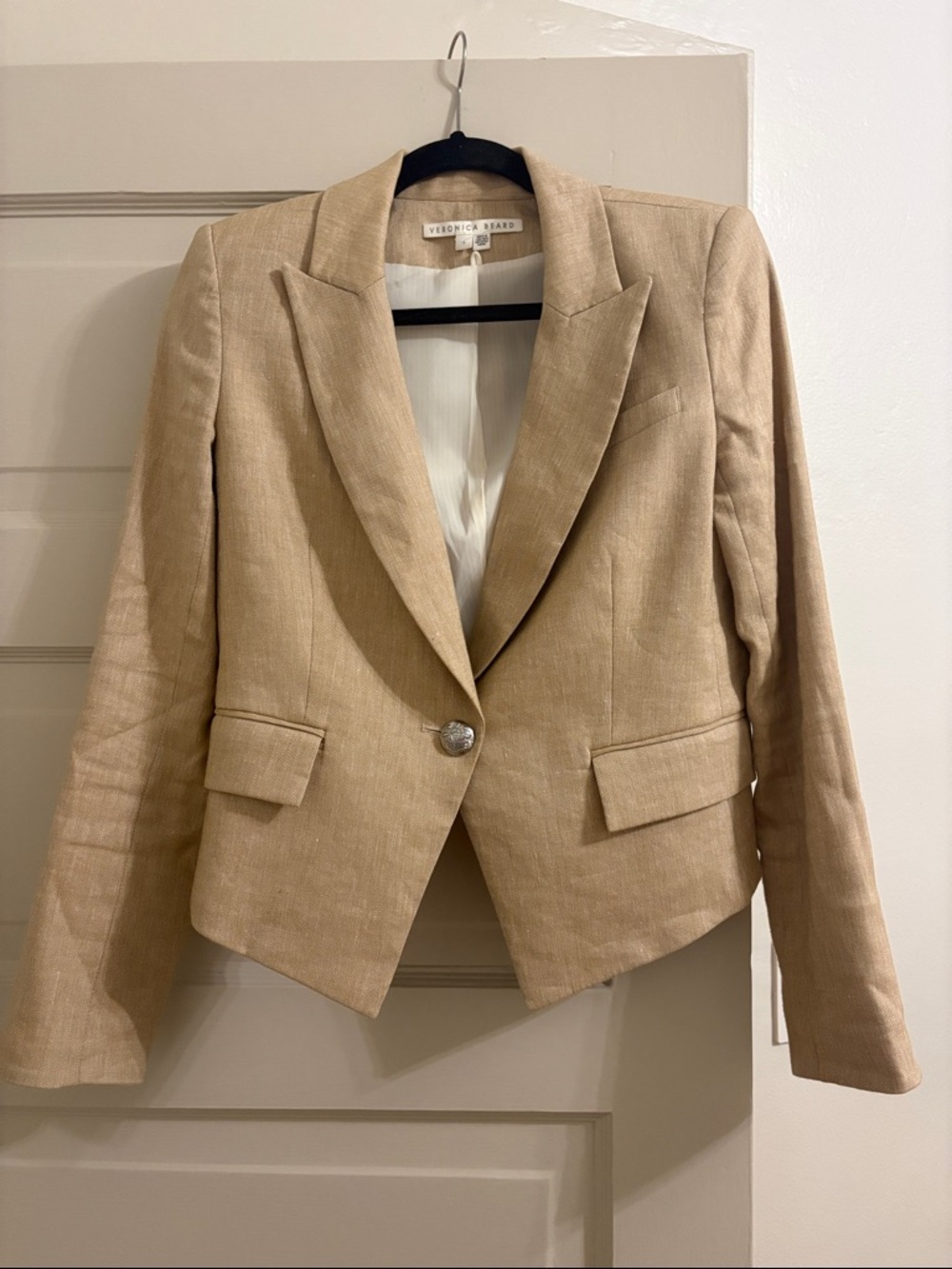 Veronica Beard Dickey Beige Cropped Single-Button Blazer Size 6